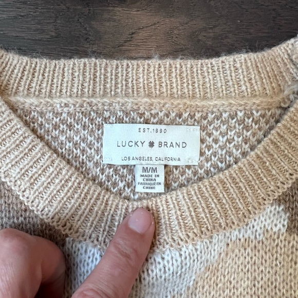 Lucky Brand Tan, Brown & Cream Camo Crewneck Sweater Size Medium NWOT - Picture 3 of 8